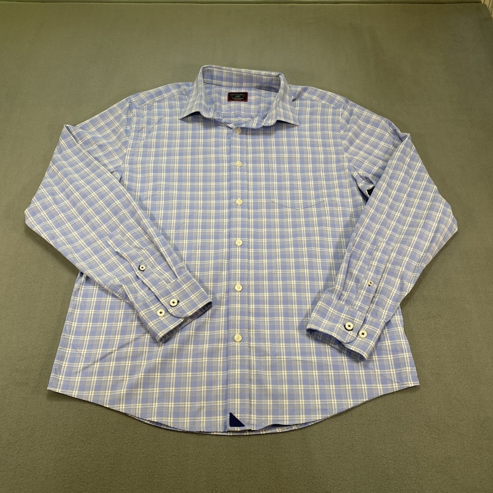 Untuck It Mens Button Down Long‎ Sleeve Blue Plaid Large Slim Fit Stretchy